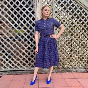 Vintage Plaid Purple High Waist Skirt Set